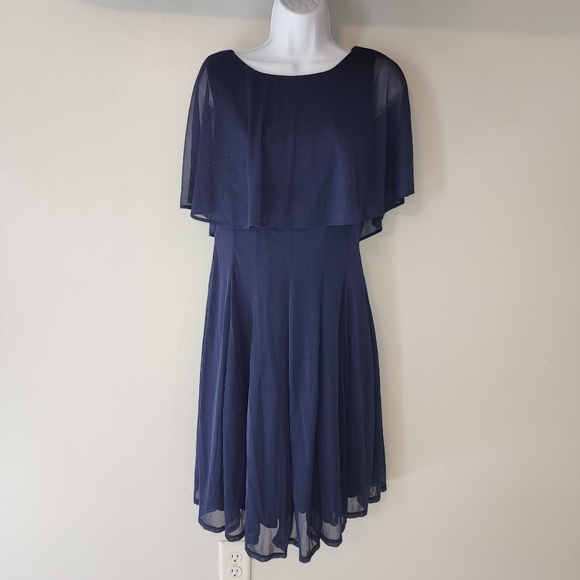 Navy blue cape sparkle dress size 10 - Picture 2 of 9